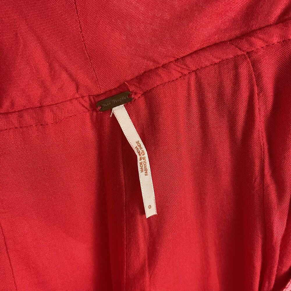 Free People Linen Blend Wide Leg Jumpsuit 0 Red Paisley Cottage Boho Festival - Picture 14 of 15